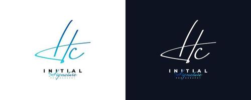 Initial H and C Logo Design in Blue Gradient with Minimalist Handwriting Style. HC Signature Logo or Symbol for Wedding, Fashion, Jewelry, Boutique, and Business Identity vector