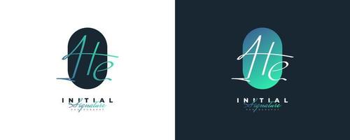 Initial H and E Logo Design with Handwriting Style in Green Gradient Concept. HE Signature Logo or Symbol vector