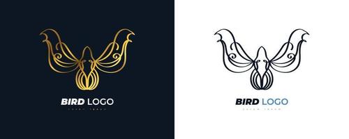 Elegant Golden Bird Logo Illustration with Hand Drawn Style. Bird Logo with Line Concept vector