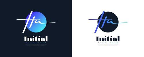 Initial H and A Logo Design with Minimalist Handwriting Style and Blue Gradient. HA Signature Logo for Business Identity vector