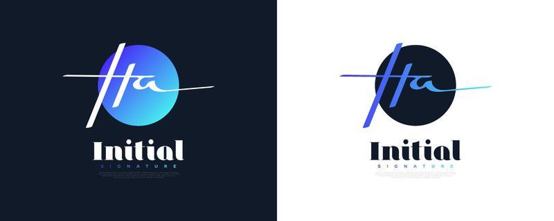Initial H and A Logo Design with Minimalist Handwriting Style and Blue Gradient. HA Signature Logo for Business Identity