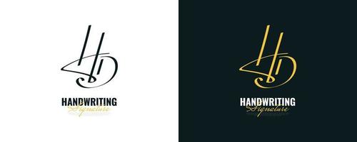 Initial H and D Logo Design with Elegant Handwriting Style. HD Signature Logo or Symbol vector