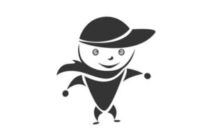 Vector cartoon illustration boy yes a scarf wearing a hat smiling face