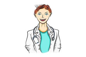 Cartoon doctor character in uniform with stethoscope on white isolated background vector