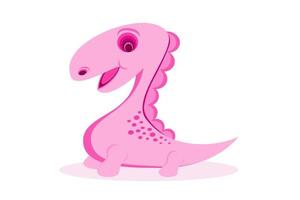 Pink dinosaur cartoon character on white isolated background vector