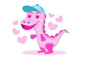 Pink dinosaur character wearing cute hat on white isolated background