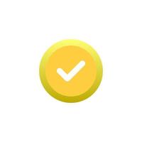 Check Mark Icon in Golden Button. Vector Illustration