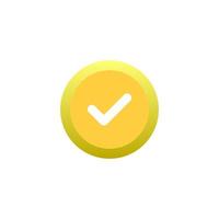 Check Mark Icon in Golden Button. Vector Illustration