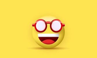 Emoticono sonriente lindo realista 3d con gafas de sol rojas aisladas en