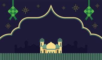 Blank empty signboard for Ramadan Kareem greeting with flat design mosque graphic and islamic decorative elements vector