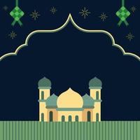 Blank space signboard for Ramadan Kareem greeting with flat design mosque graphic and islamic decorative elements vector