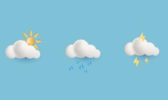 3d realistic icon cute cloud cartoon style collection set vector