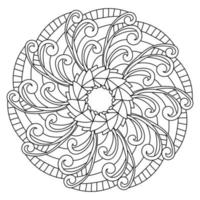 Mandala coloring page with curls and symmetrical stripes, antistress illustration for meditative coloring vector