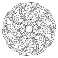 Mandala coloring page with curls and symmetrical stripes, antistress illustration for meditative coloring vector