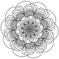 Mandala antistress coloring page with curls and symmetrical stripes, outline round motif with volumetric elements vector