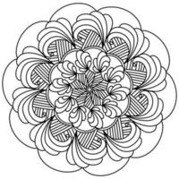 Mandala antistress coloring page with curls and symmetrical stripes, outline round motif with volumetric elements vector