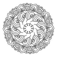 Contour mandala with waves, curls and stripes, round ornate pattern of simple lines vector