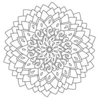 Simple symmetrical doodle mandala of curls and triangular petals, antistress coloring page vector