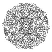 Contour doodle zen mandala of leaves and flowers, ornate antistress coloring page with plant elements vector