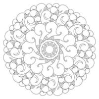 Mandala coloring page with curls and symmetrical arcs, waves and bends in a circular abstract pattern vector