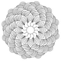 Contour mandala with symmetrical arches and wavy lines, antistress coloring page with ornate patterns vector