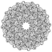 mandala antiestrés de muchos rizos y triángulos, página de coloreado de fideos zen de varias formas ornamentadas vector