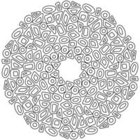 Abstract mandala from simple geometric shapes with rounded corners, coloring book page or linear shapes vector