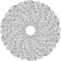 Abstract mandala from simple geometric shapes with rounded corners, coloring book page or linear shapes vector