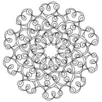 Abstract mandala from contours of loops, antistress coloring page from flowing elements and weaves vector