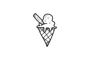 cute doodle ice cream line art sticker vector