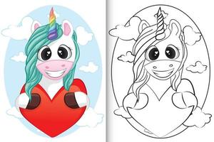 lindos unicornios de dibujos animados con amor. libro para colorear para niños. vector