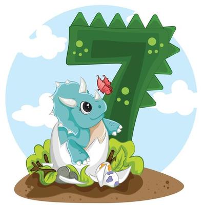 numbers 7 in the style of dino triceratops