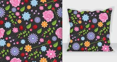 Hand drawing floral seamless pattern with pillow mock up vector