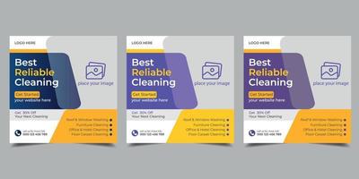 Best cleaning service for web banner template and home cleaning business marketing social media post banner layout vector