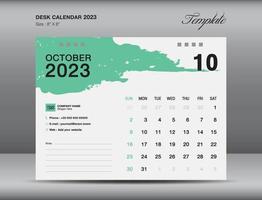 diseño de calendario de escritorio 2023, plantilla de mes de octubre, plantilla de calendario 2023, planificador, simple, diseño de calendario de pared vector