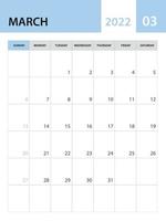 March 2022 template, Calendar 2022 template vector, planner monthly design, desk calendar 2022, wall calendar design, minimal style, advertisement, poster, printing media, simple creative vector