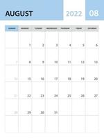 August 2022 template, Calendar 2022 template vector, planner monthly design, desk calendar 2022, wall calendar design, minimal style, advertisement, poster, printing media, simple creative vector