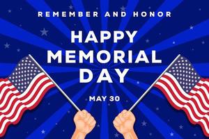 memorial day horizontal banner template with hands holding USA flag