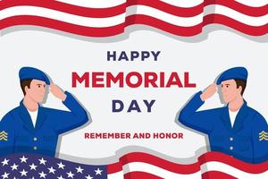 memorial day flat illustration with two soldiers each other saluting vector