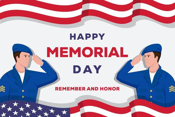 memorial day flat illustration with two soldiers each other saluting