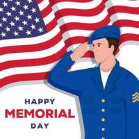 memorial day flat illustration with people saluting pose vector