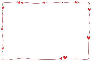 Vector - Hand drawing. Red line border with many hearts on white background. Cute frame.