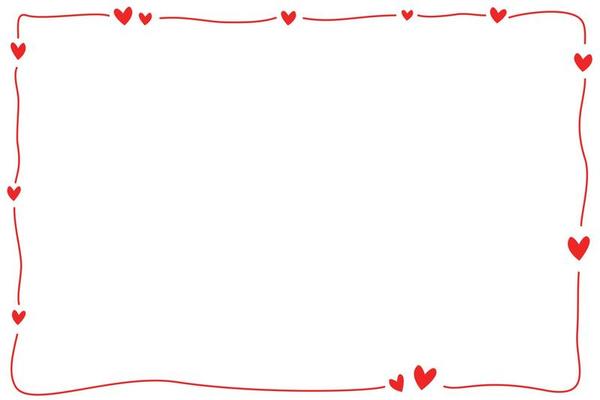 Vector - Hand drawing. Red line border with many hearts on white background. Cute frame.