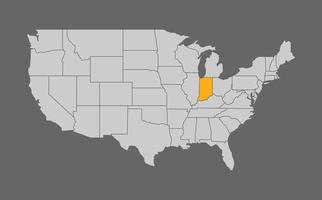 Map of the United States with Indiana highlight on grey background