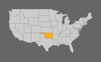 Map of the United States with Oklahoma highlight on grey background vector