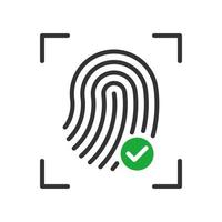 Finger print black vector icon with green approval mark