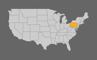 mapa de los estados unidos con pennsylvania resaltado en fondo gris vector