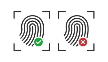 Fingerprint permission icon with green and red mark vector