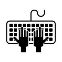 icono de vector de teclado y manos sobre fondo blanco