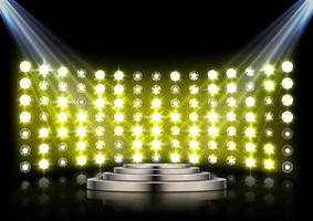Stage podium with spotlights and yellow stage light background vector